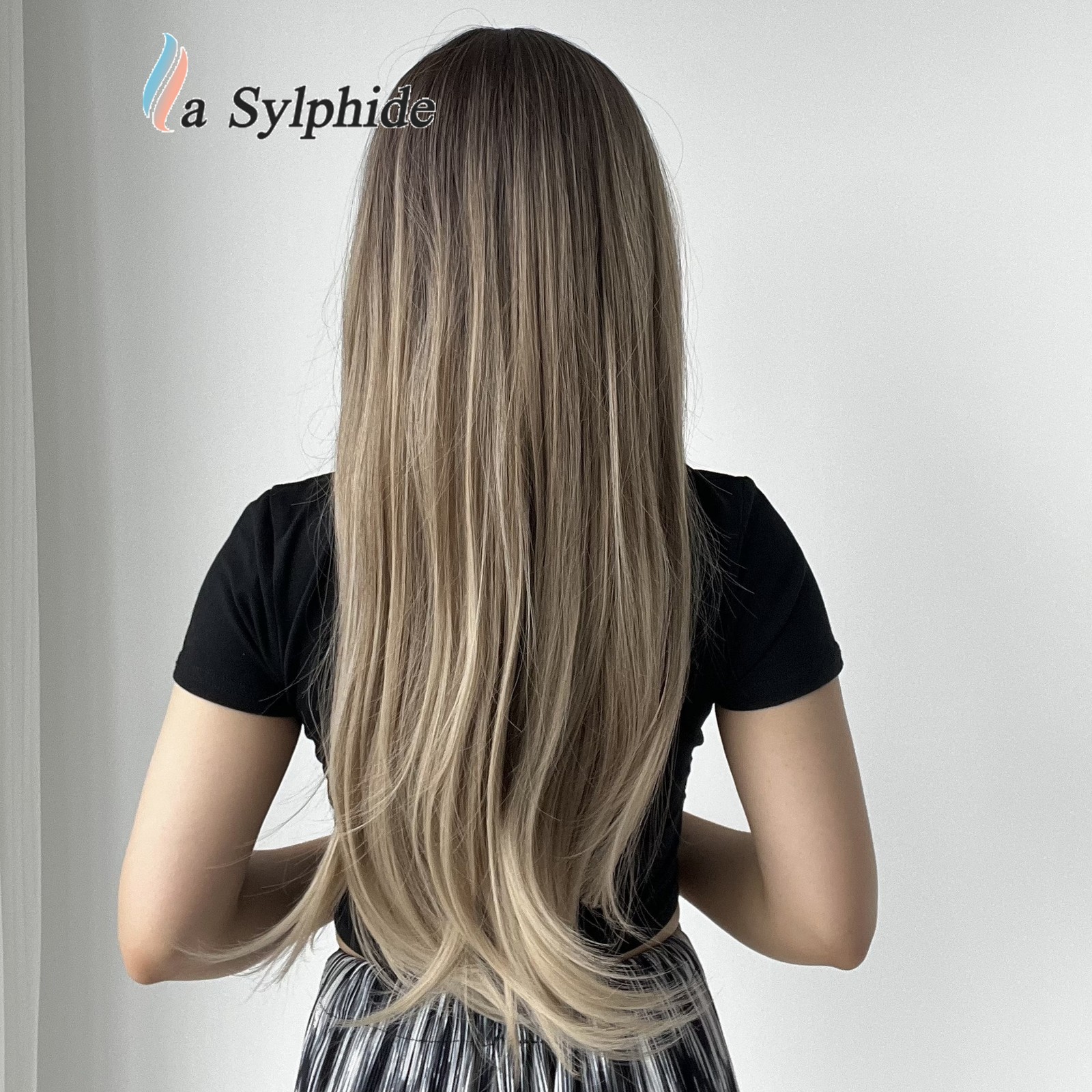 New Arrival Side Swept Bangs Ombre Brown to Blonde Straight Wig Heat Resistant