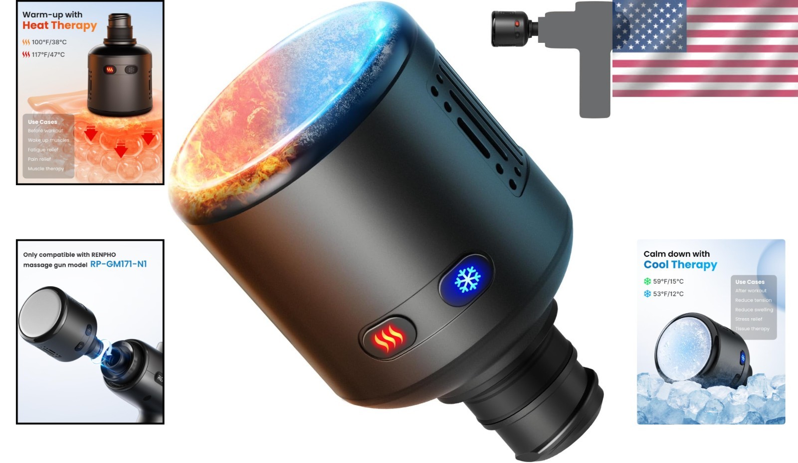 Lightweight Massage Gun Attachment with Customizable Heat/Cool for Muscle Relief