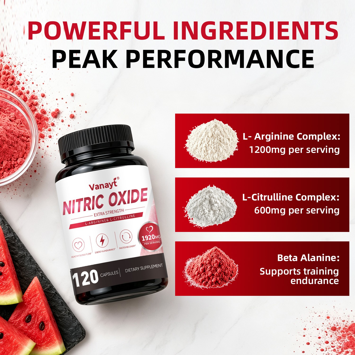 Nitric Oxide Capsules L-Arginine Workout Endurance Energy Support 120 Capsules