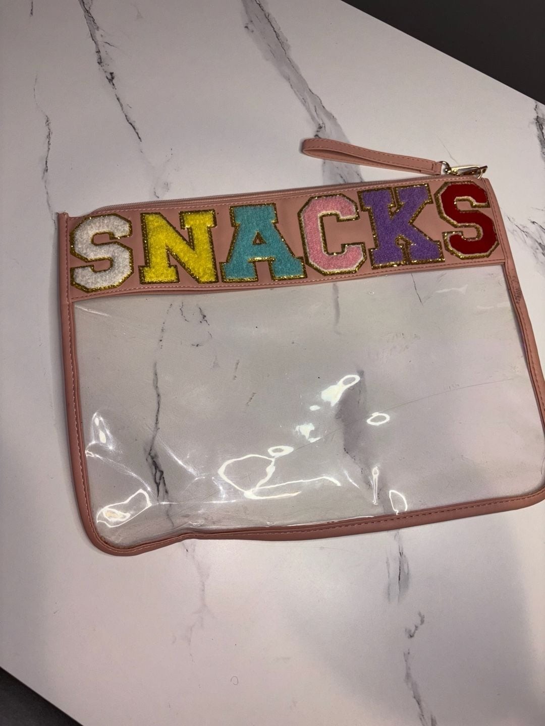 Nylon Letter Clear Zipper Pouch Bag, PVC Makeup/Snack Bag, Pink,