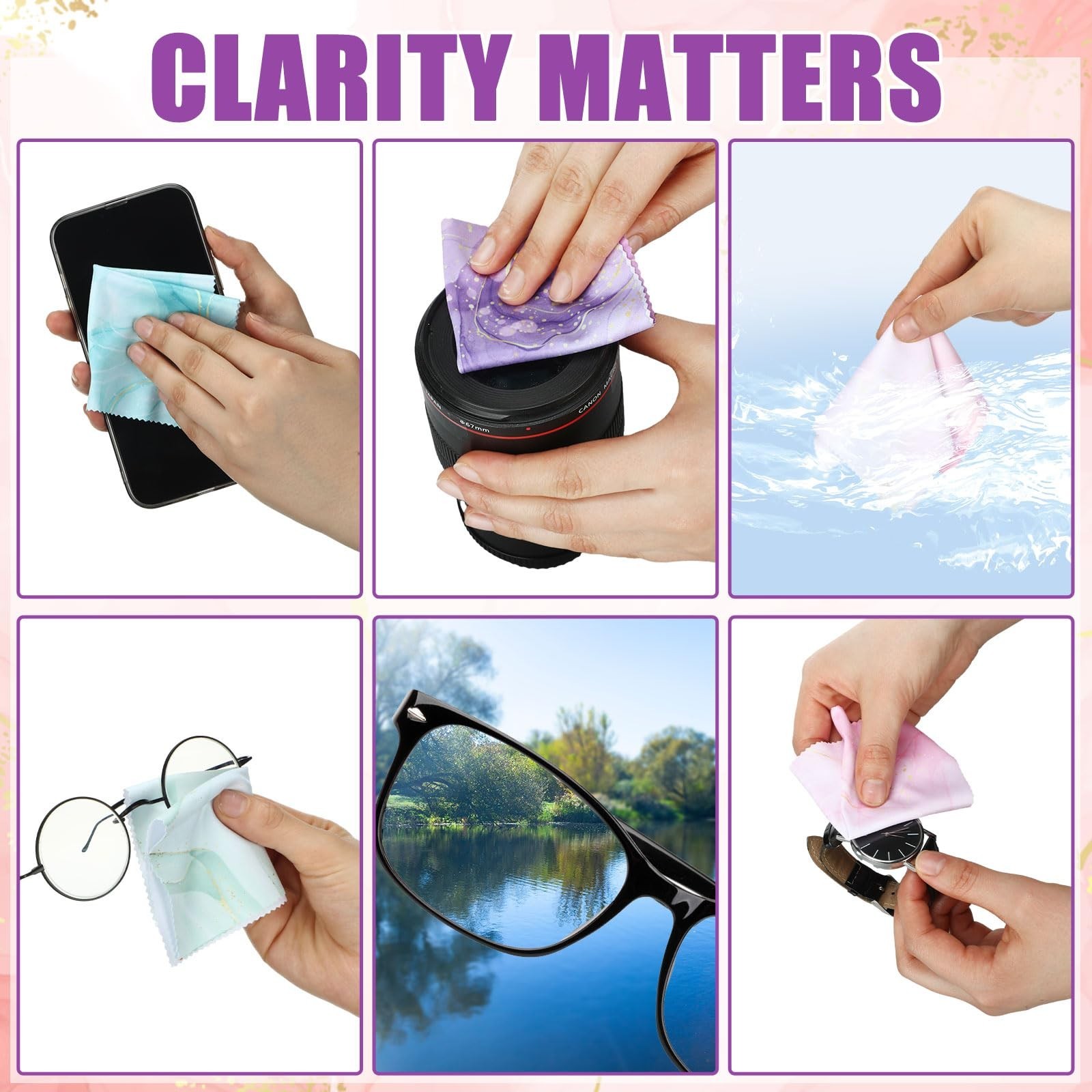 24 Pcs Microfiber Eyeglasses Cleaning Cloths – Soft Reusable Lens & Screen Wipes