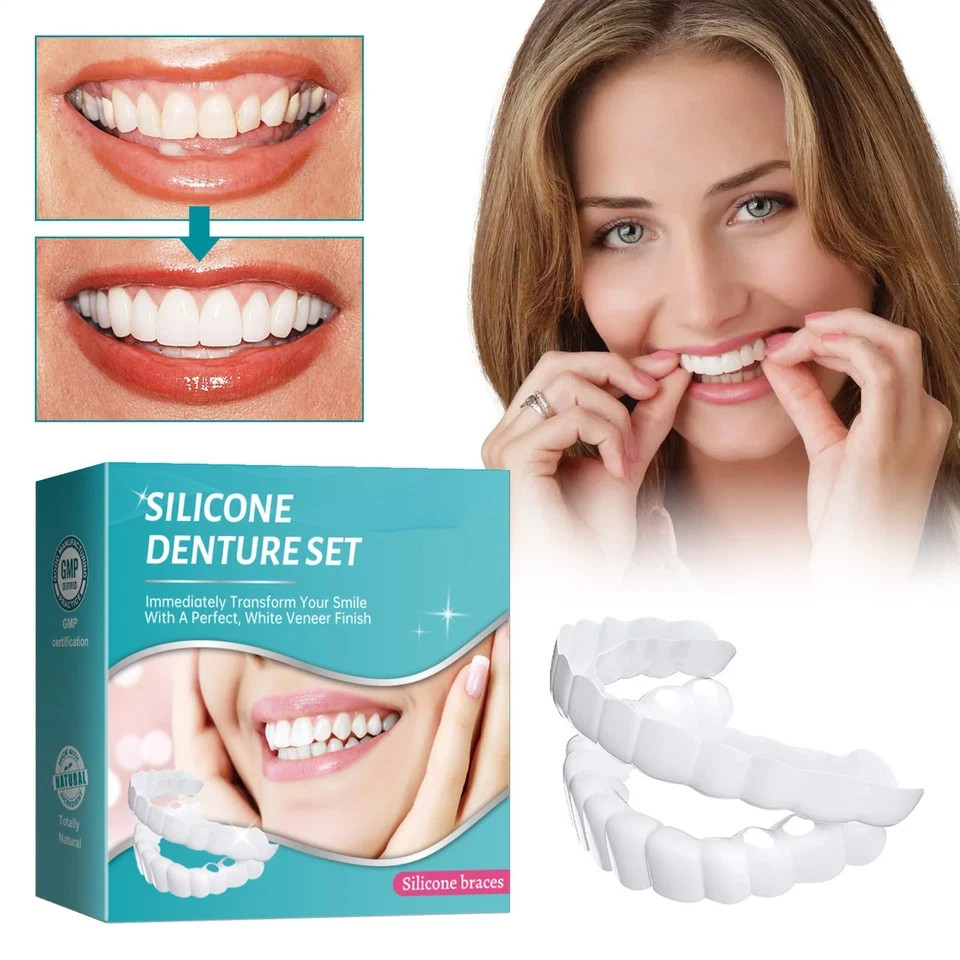 Smile Snap On Upper + Lower False Teeth Dental Veneers Denture Tooth Cover Set