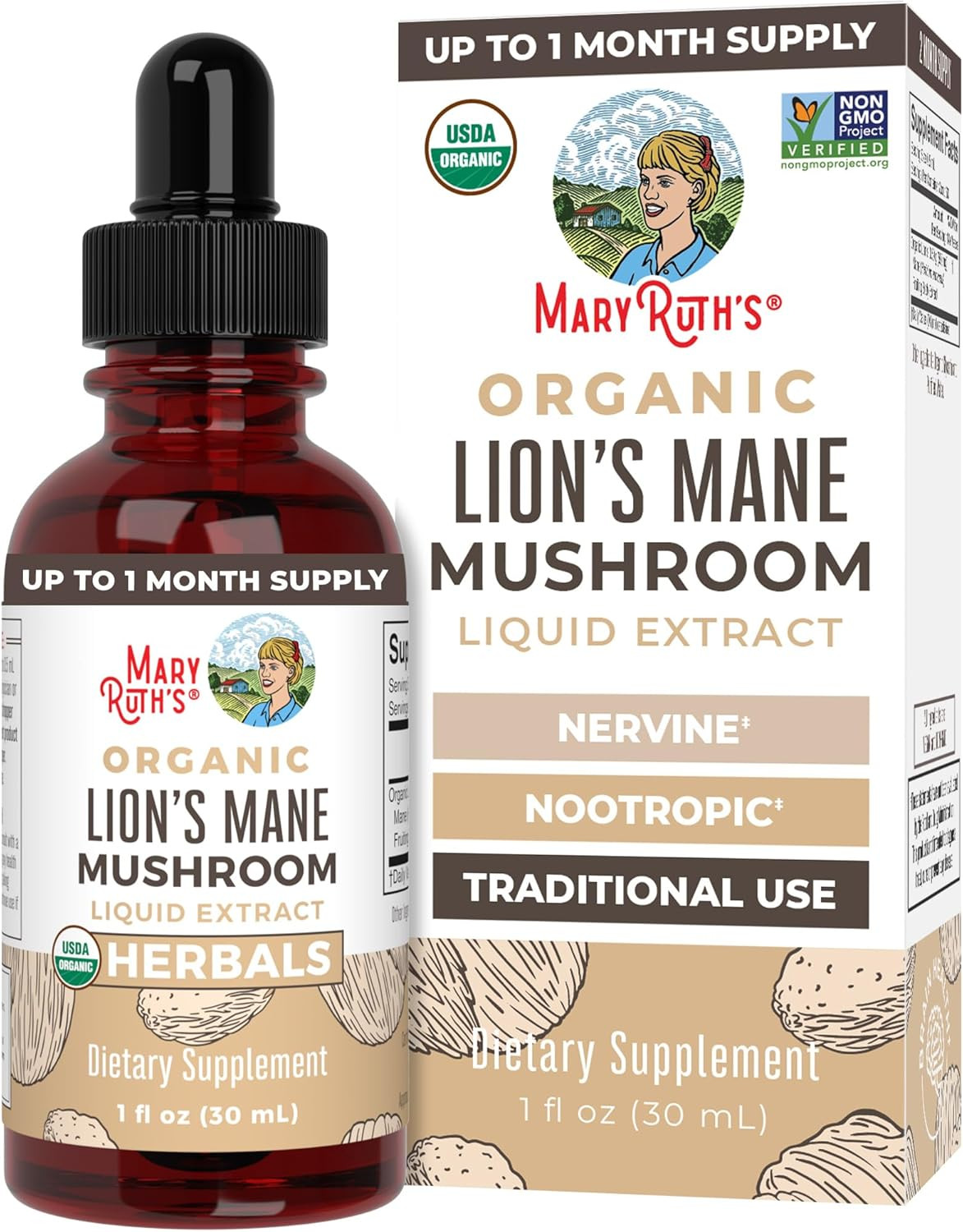 Maryruth Organics Lions Mane Mushroom Supplement, up to 1 Month Supply, Nootropi