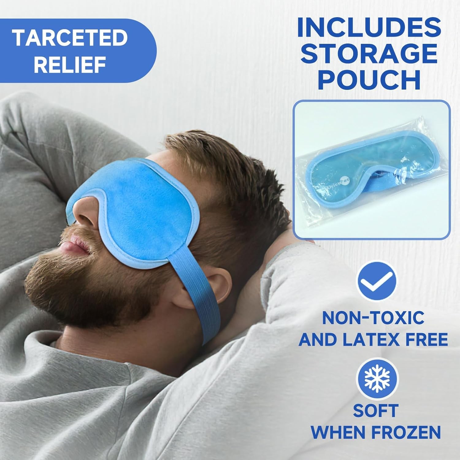 Cooling Gel Eye Mask Reusable Hot & Cold Compress, Adjustable Straps, Dual-Sided