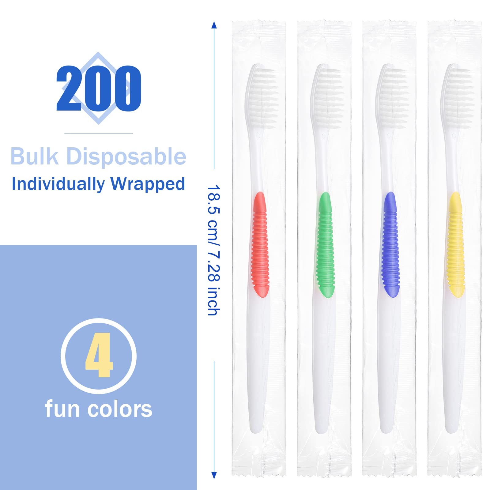 Honeydak 200 Packs Bulk Disposable Toothbrushes – Individually Wrapped