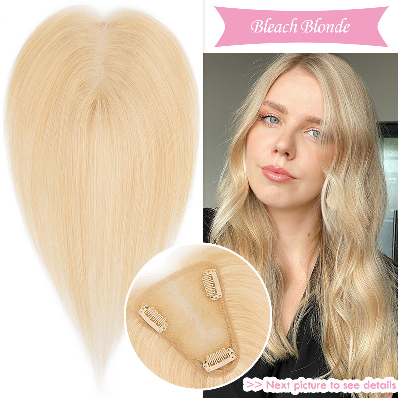 100% Remy Human Hair Topper Toupee Clip in Top Hairpiece Side/Middle/Free Part
