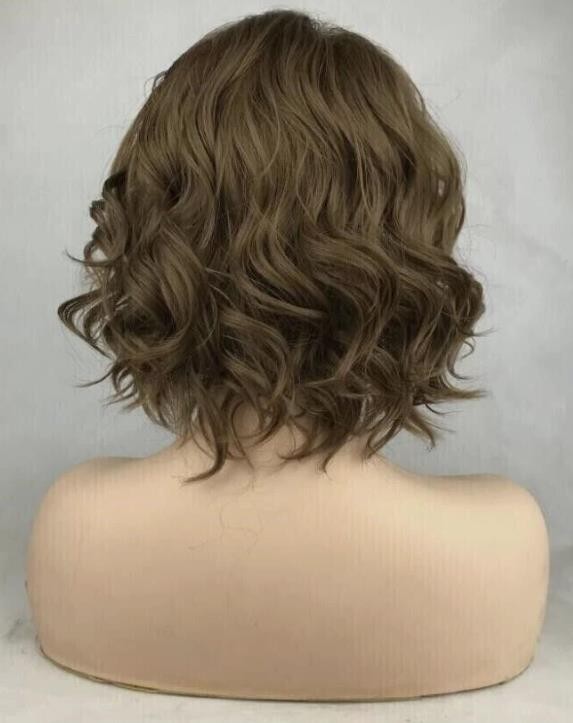 Women Medium Curly Wavy Brown Hair Heat OK Wigs Fashion Wigs