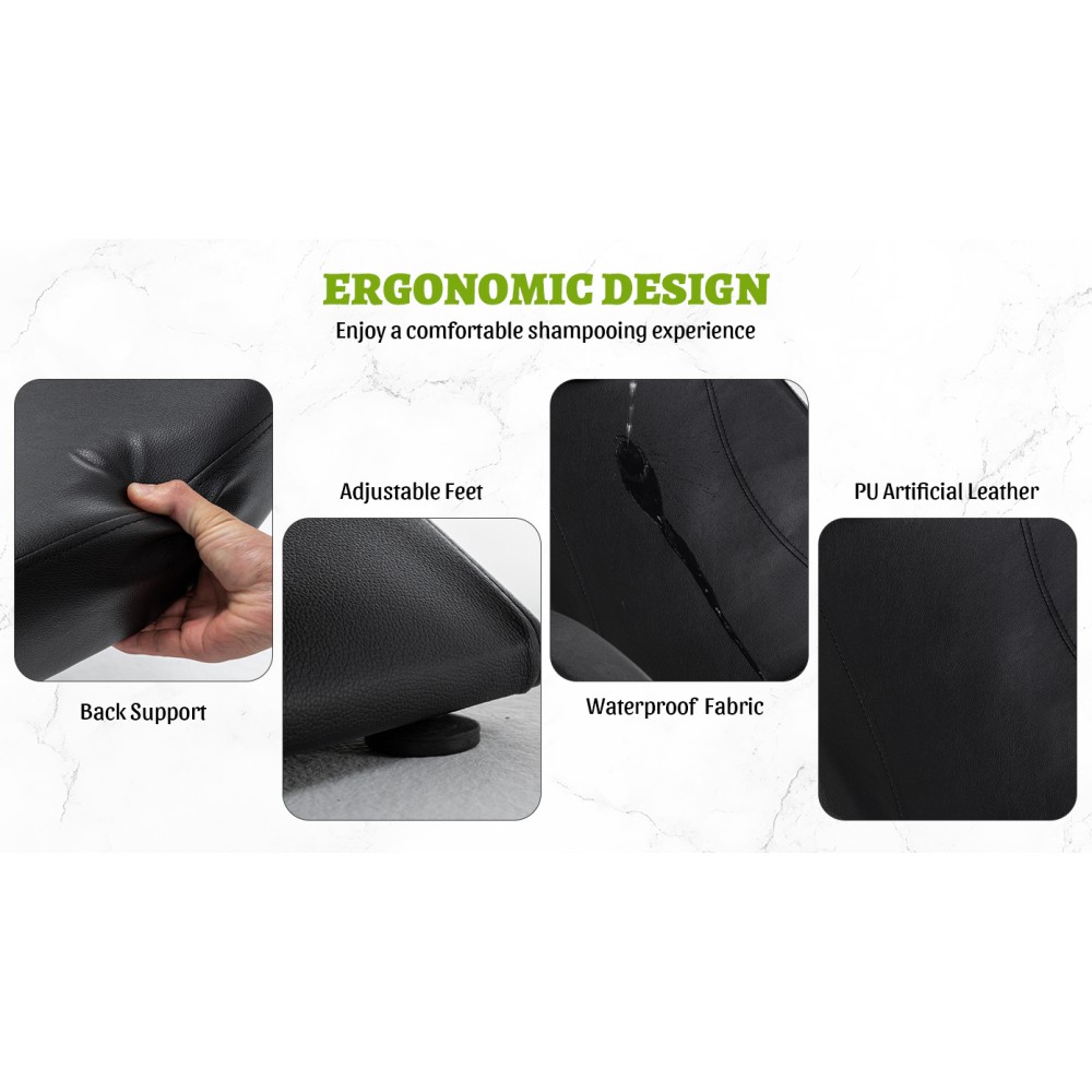Salon Shampoo Bowl and Chair Set ABS Sink PU Leather Black