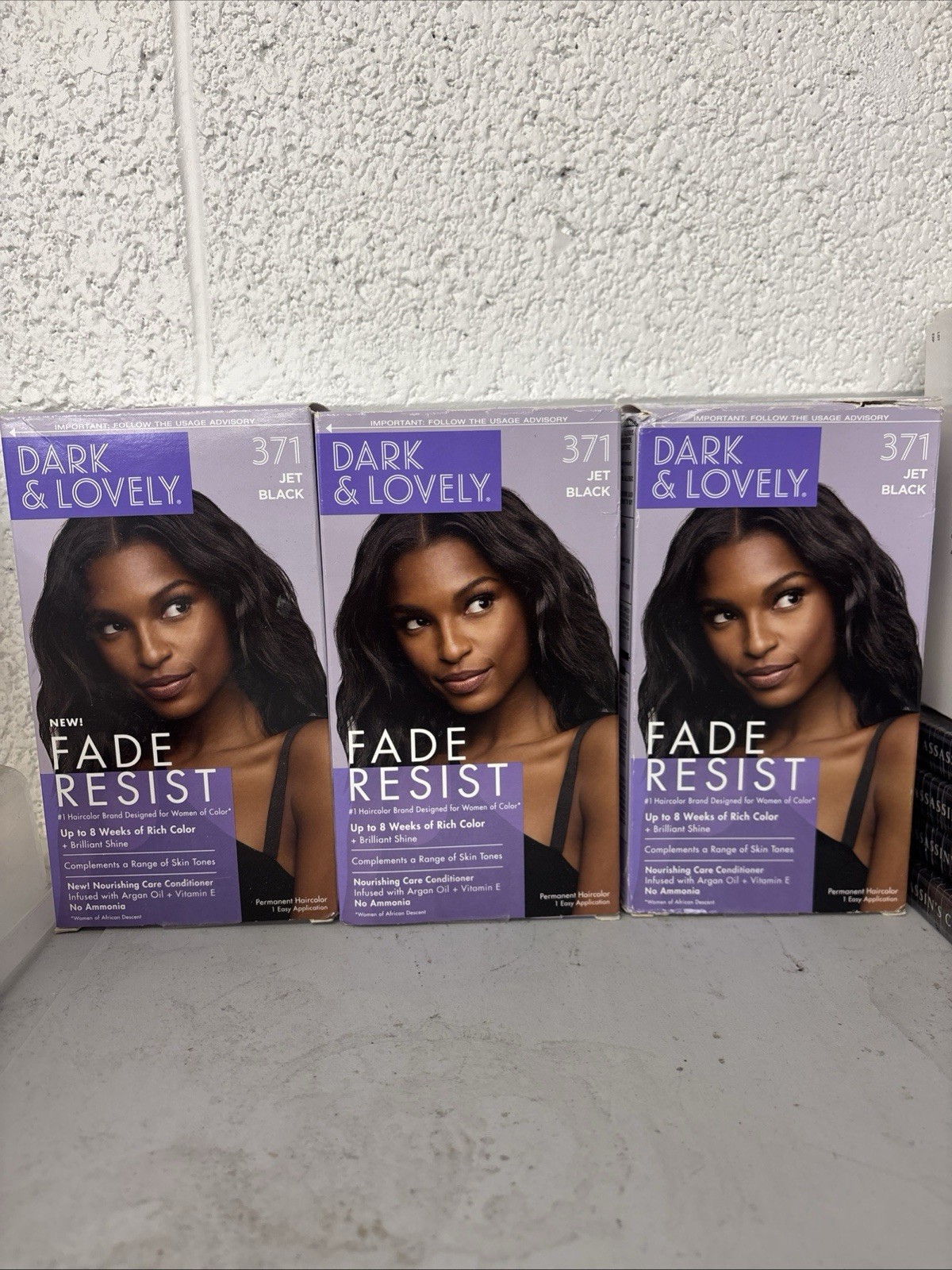 DARK & LOVELY FADE RESIST PERMANENT HAIR COLOR 371 JET BLACK BOXED LOT OF 3