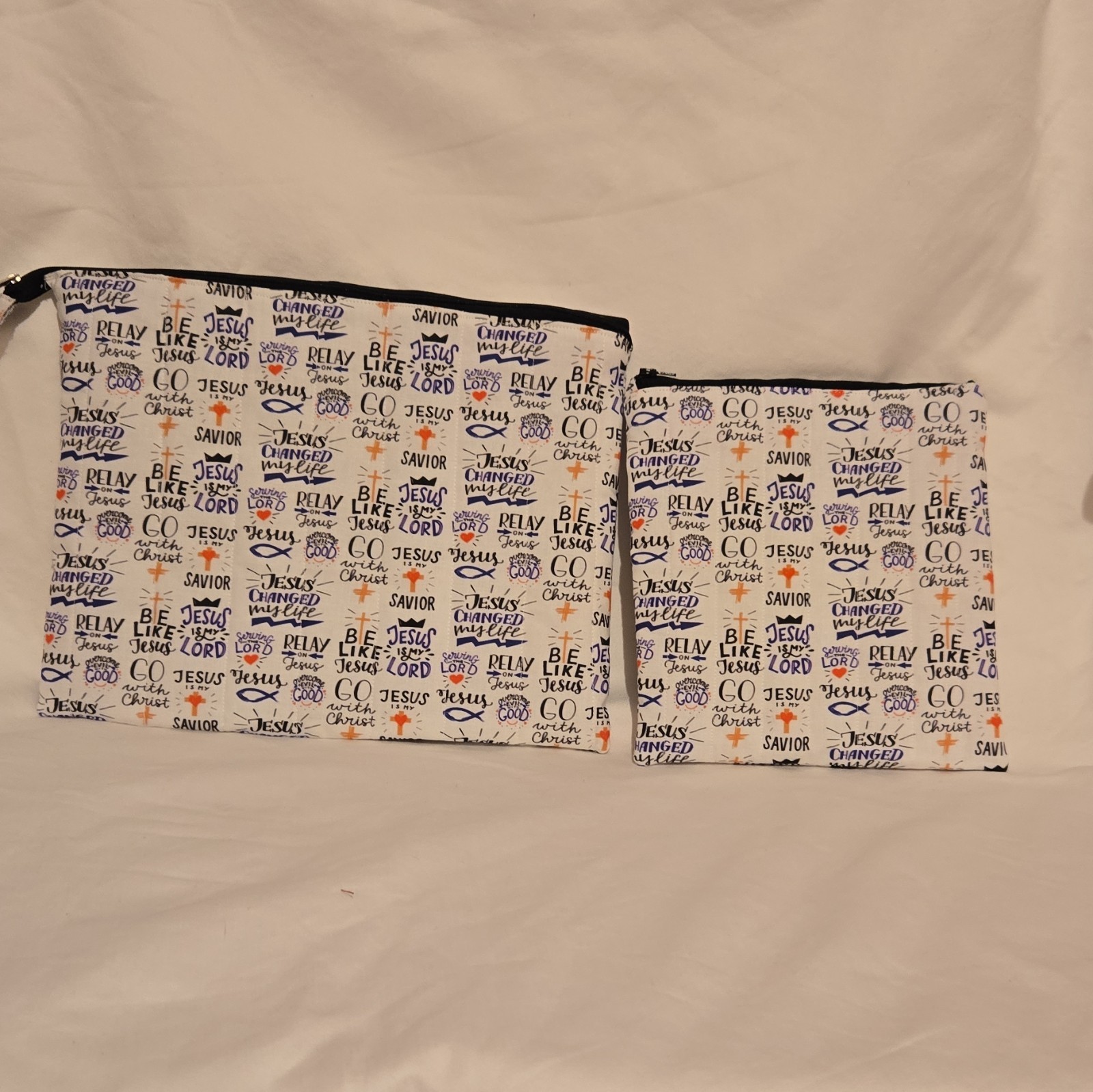 2pc White “Jesus” Religious Print Fabric Ipad and kindle sleeves Set.