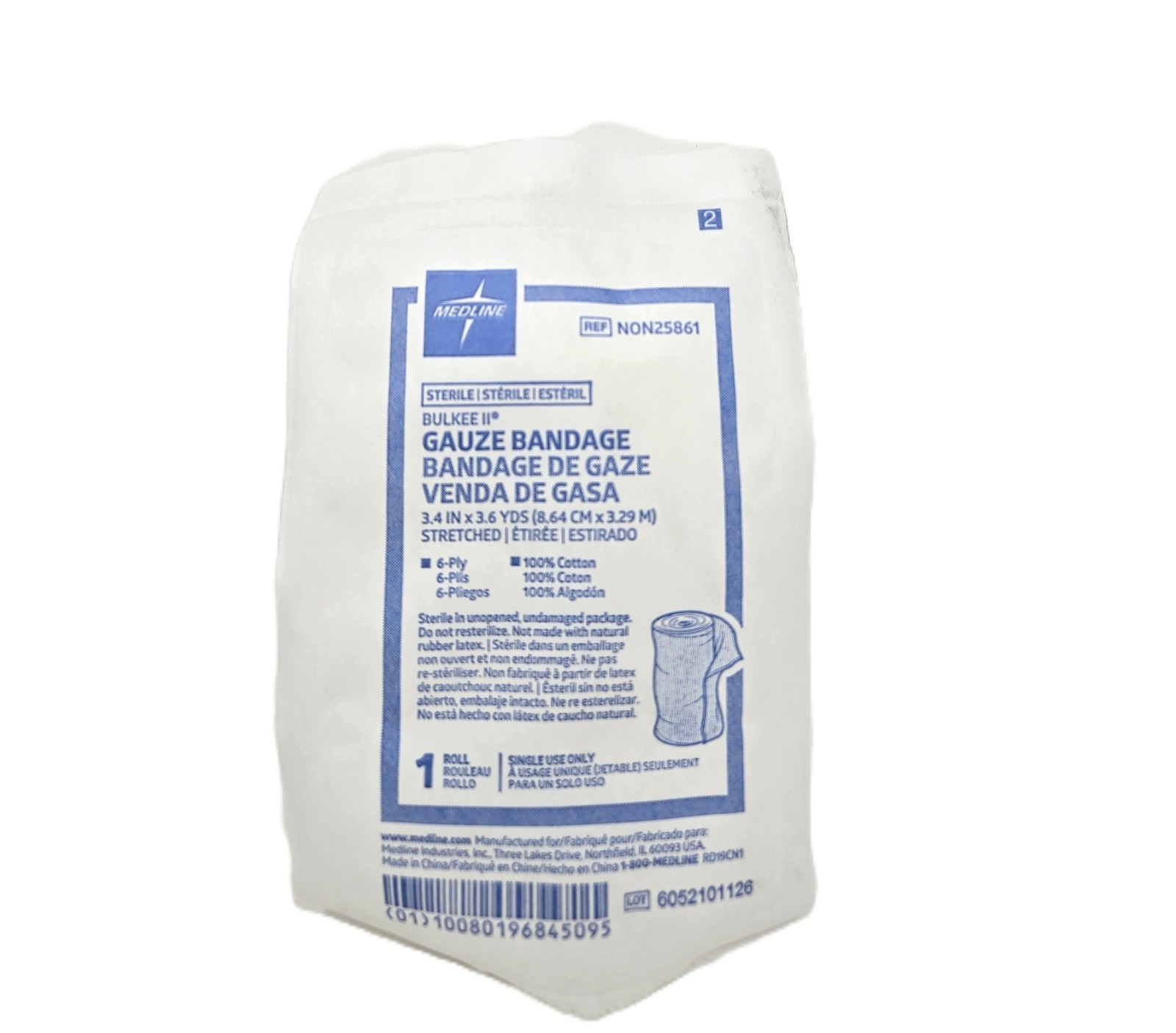 Medline Bulkee II Sterile Comfort Cotton Gauze Bandage, 3.4″ x 3.6 YD – 96 Count