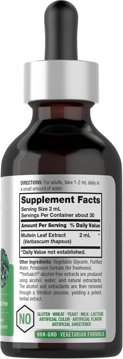 Mullein Leaf Liquid Extract | 2 fl oz | Alcohol Free, Vegetarian | by Horbaach