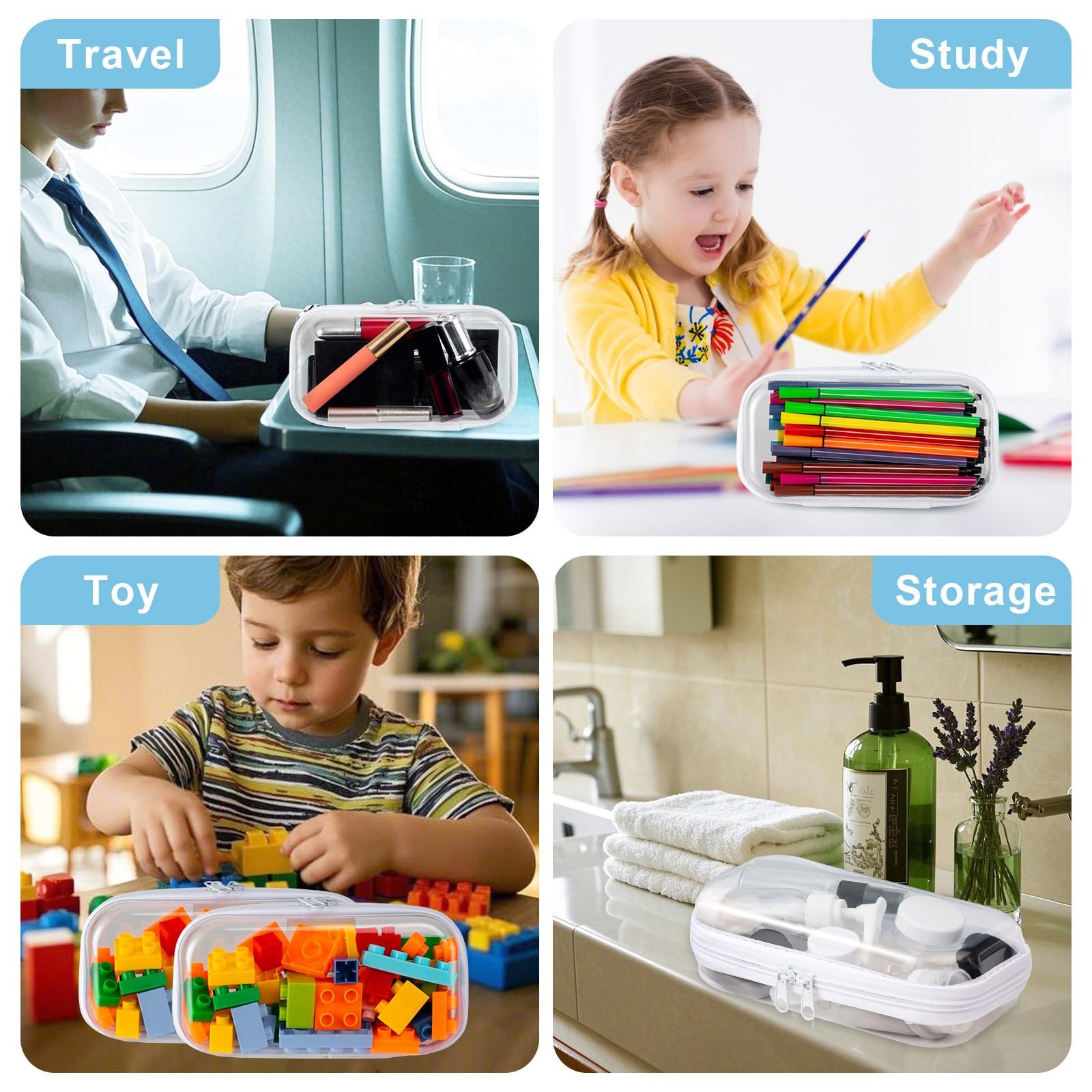 4PCS Small Clear Hard Shell Zipper Case for Storage 7.9″x4.7″ Plastic Transpa