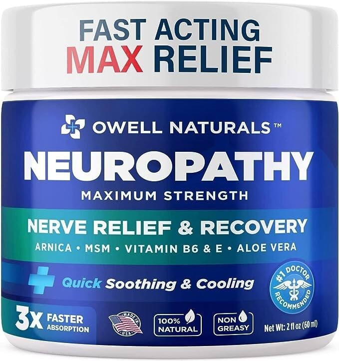 OWELL NATURALS Neuropathy Nerve Pain Relief Cream for Feet, Leg, Max Strenght