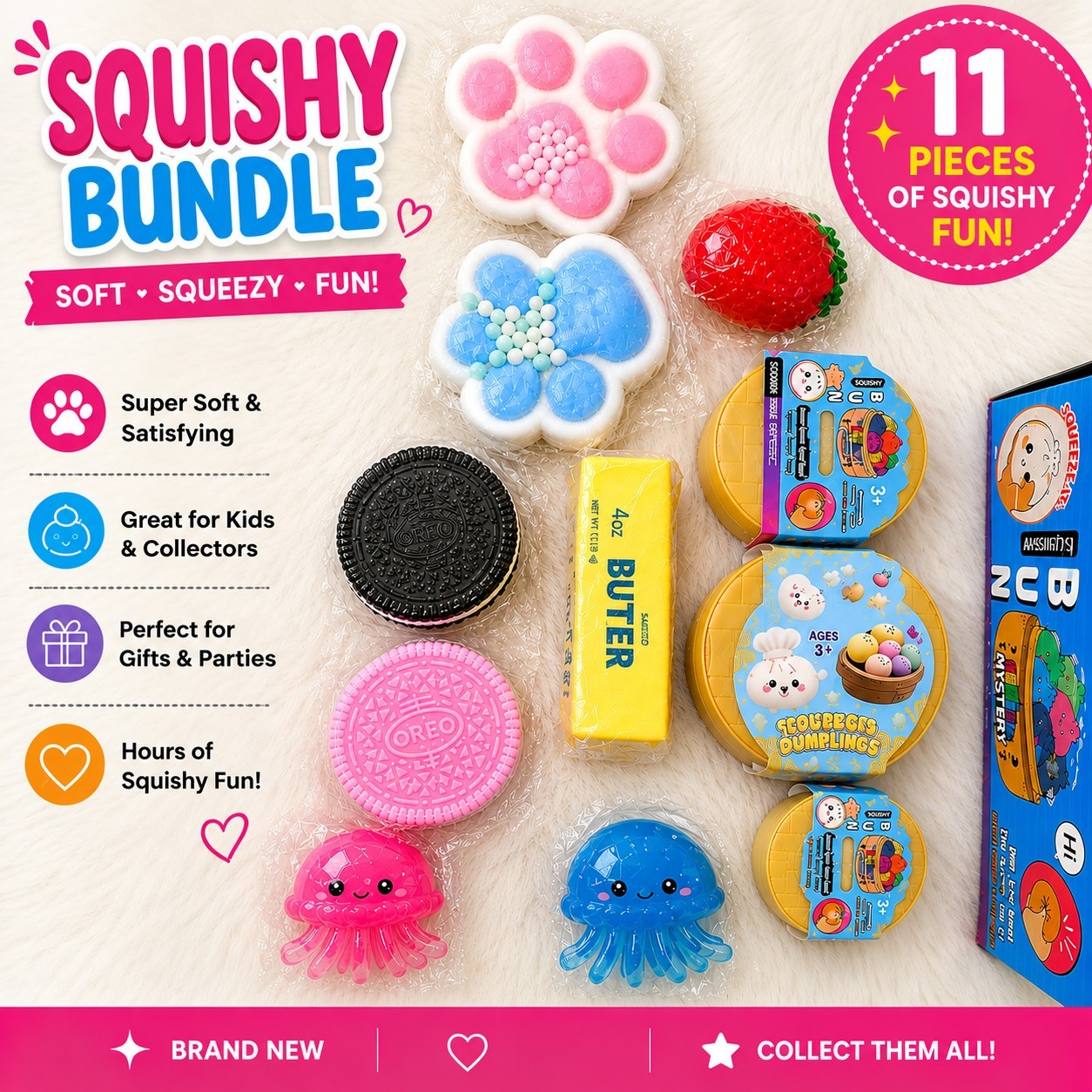 Squishy Bundle 11-Piece Soft Foam Squeeze Toy Set Multicolor 4in