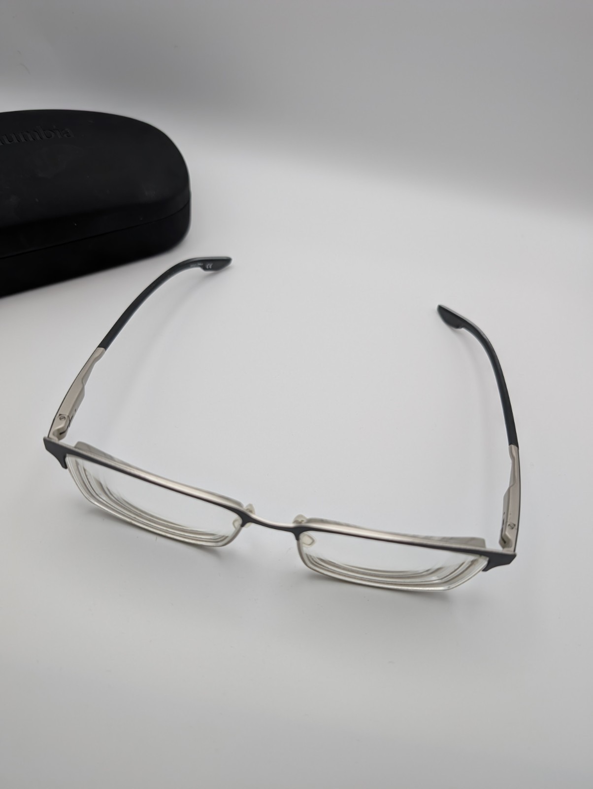 Columbia Eyeglass Frames Matte Black Silver Rectangle w/ Case USED Frame Only