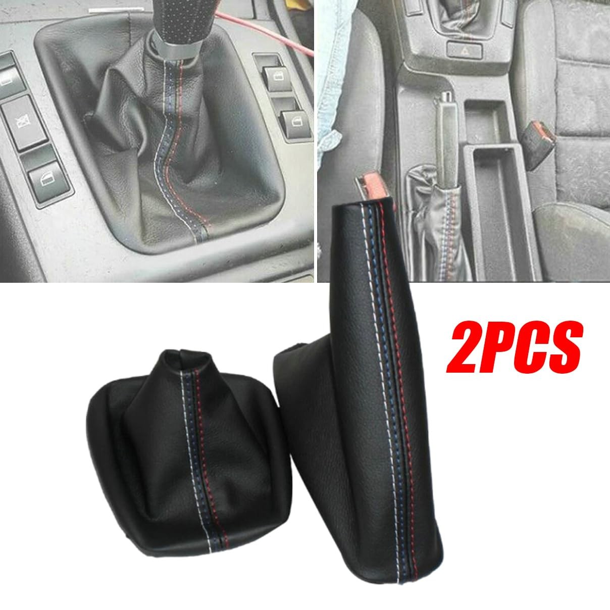 Car Gear Shift Knob Cover + Manual Handbrake Gaiter as picture show, Black