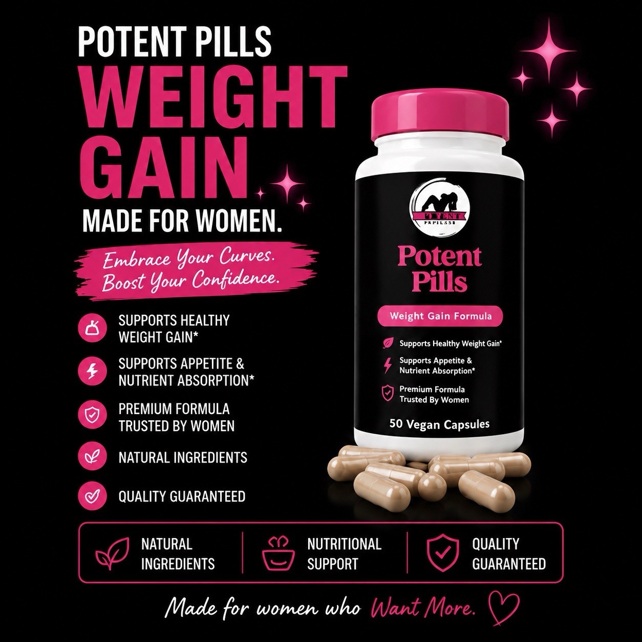 Potent Weight Gain Support Pills Supplements For Women