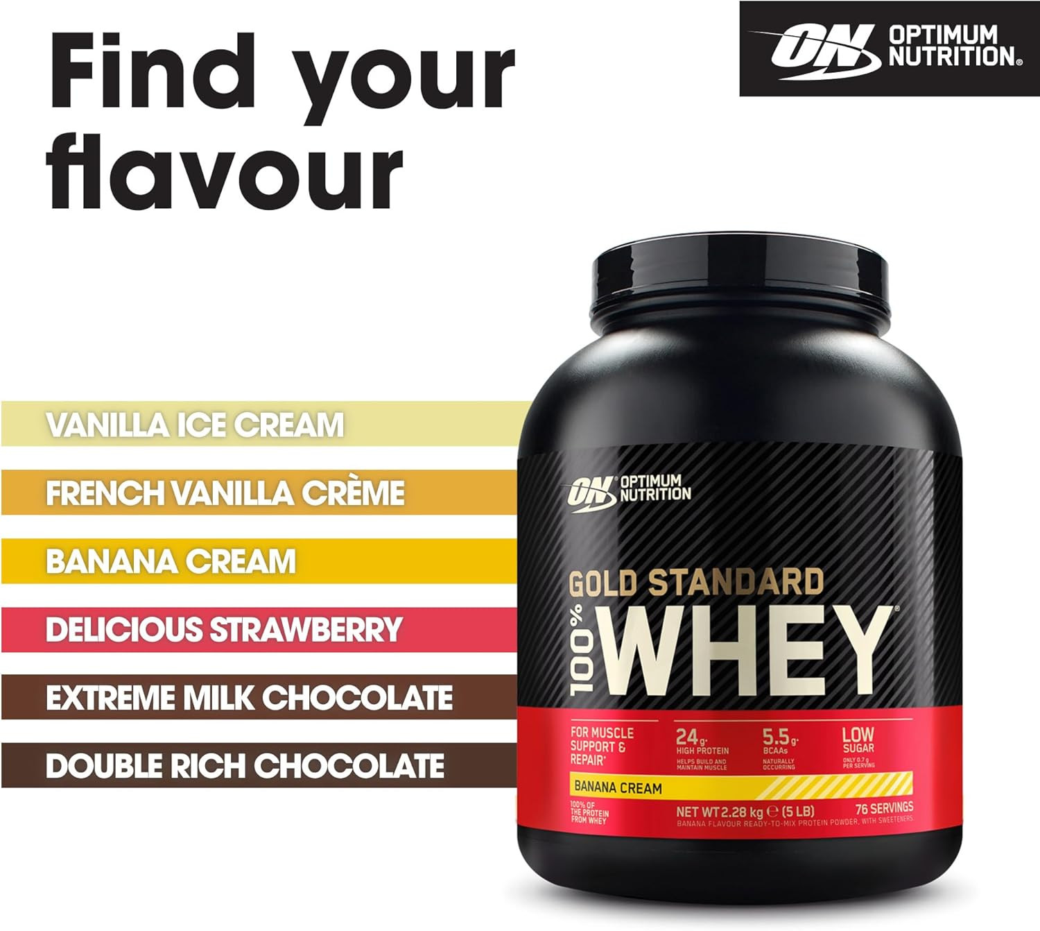 Gold Standard 100% Whey Protein Powder, Banana Cream, 5 Pound (Packaging May Var