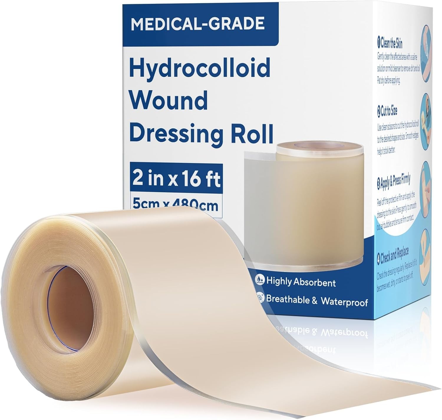 Extra Large Hydrocolloid Roll 2 in x 16 ft – Waterproof Bandages for Blister …