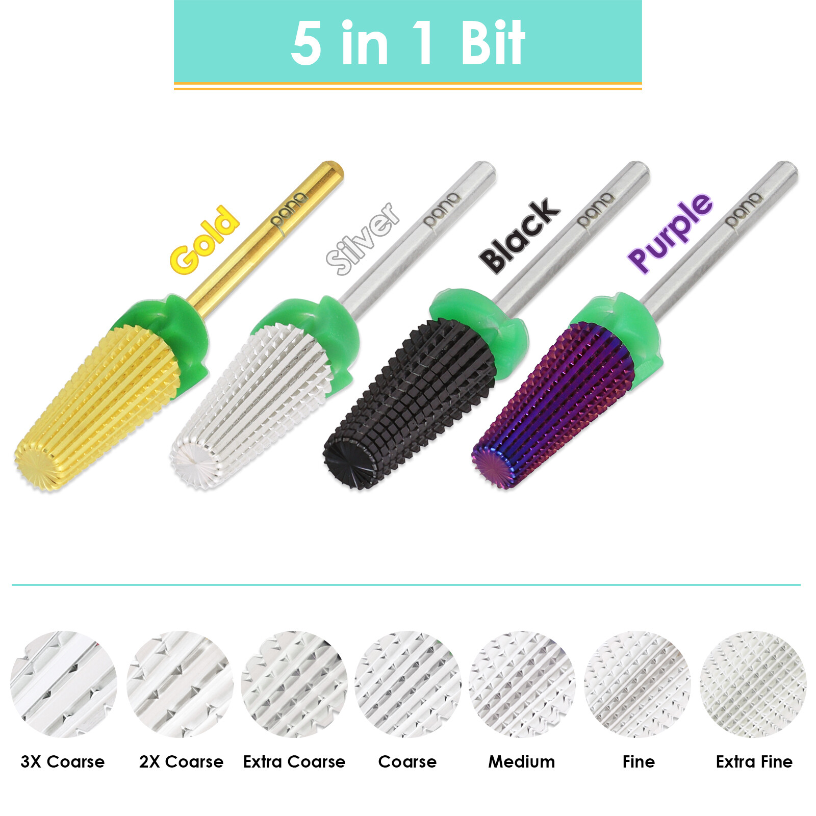 Pana USA 5 in 1 High Quality Two Way Tapered Nail Carbide Bit – Acrylic Hard Gel