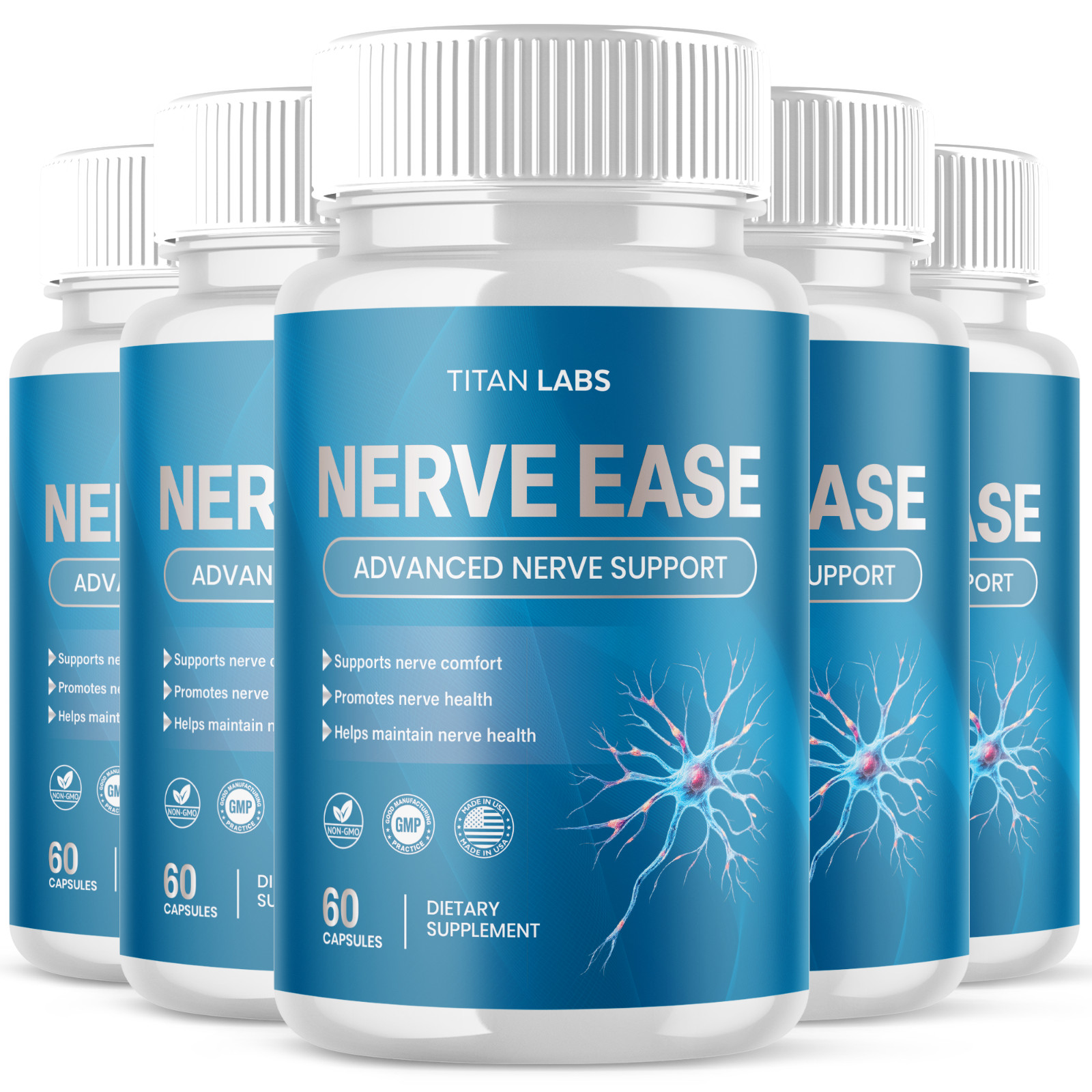(5 Pack) Nerve Ease Nootropic Nerve Support Max Supplement NerveEase 300 Capsule