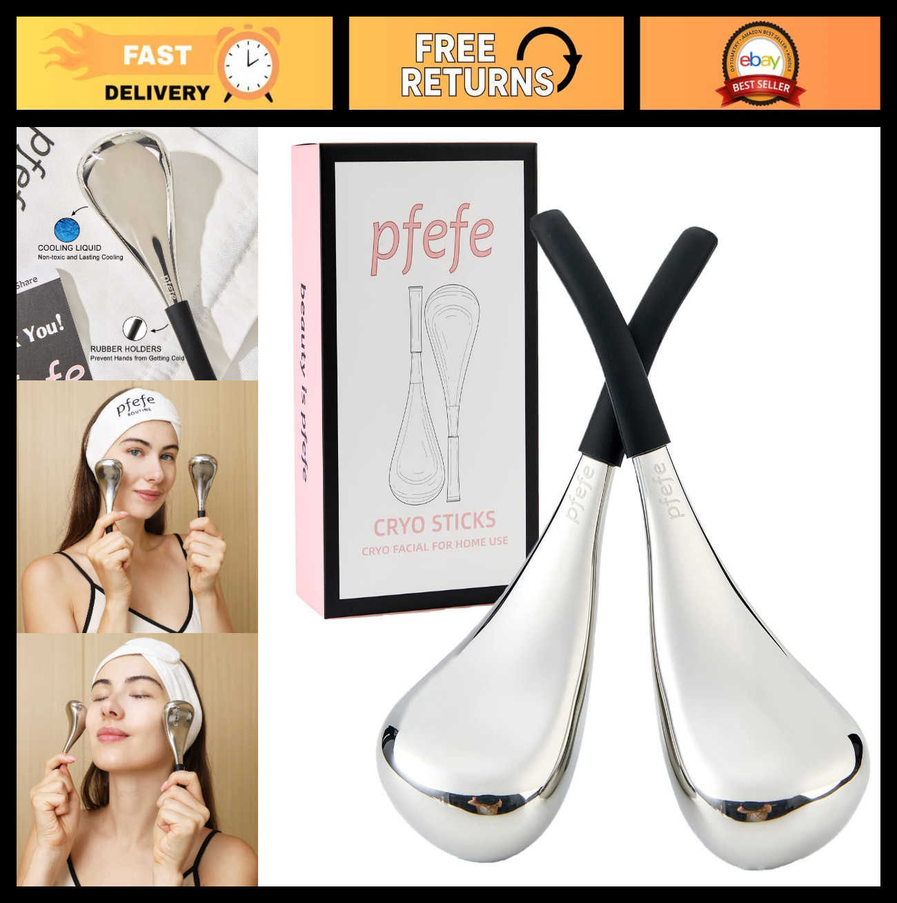 Ice Globes for Face & Eyes – Cryo Sticks Facial Massage Tool for Puffy Eye Relie