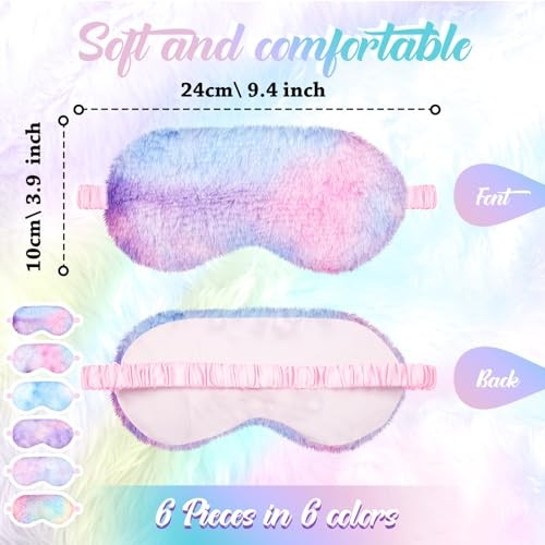 6 Pack Plush Sleep Mask Set, Cute Rainbow, [Variations Not Specified] Tie Dye