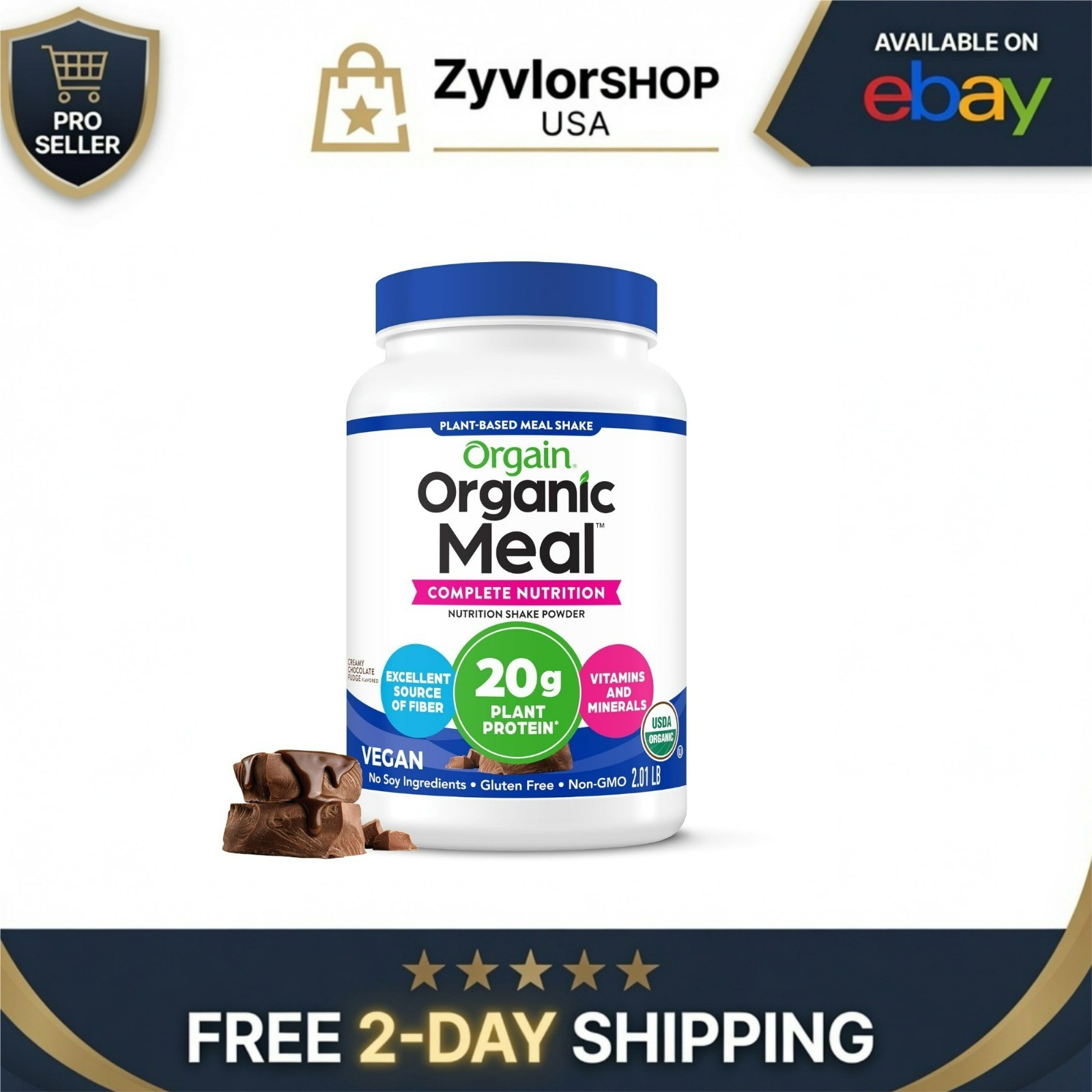 Orgain Organic Meal Replacement Protein Powder, Vegan, Chocolate Fudge 2.01 lb