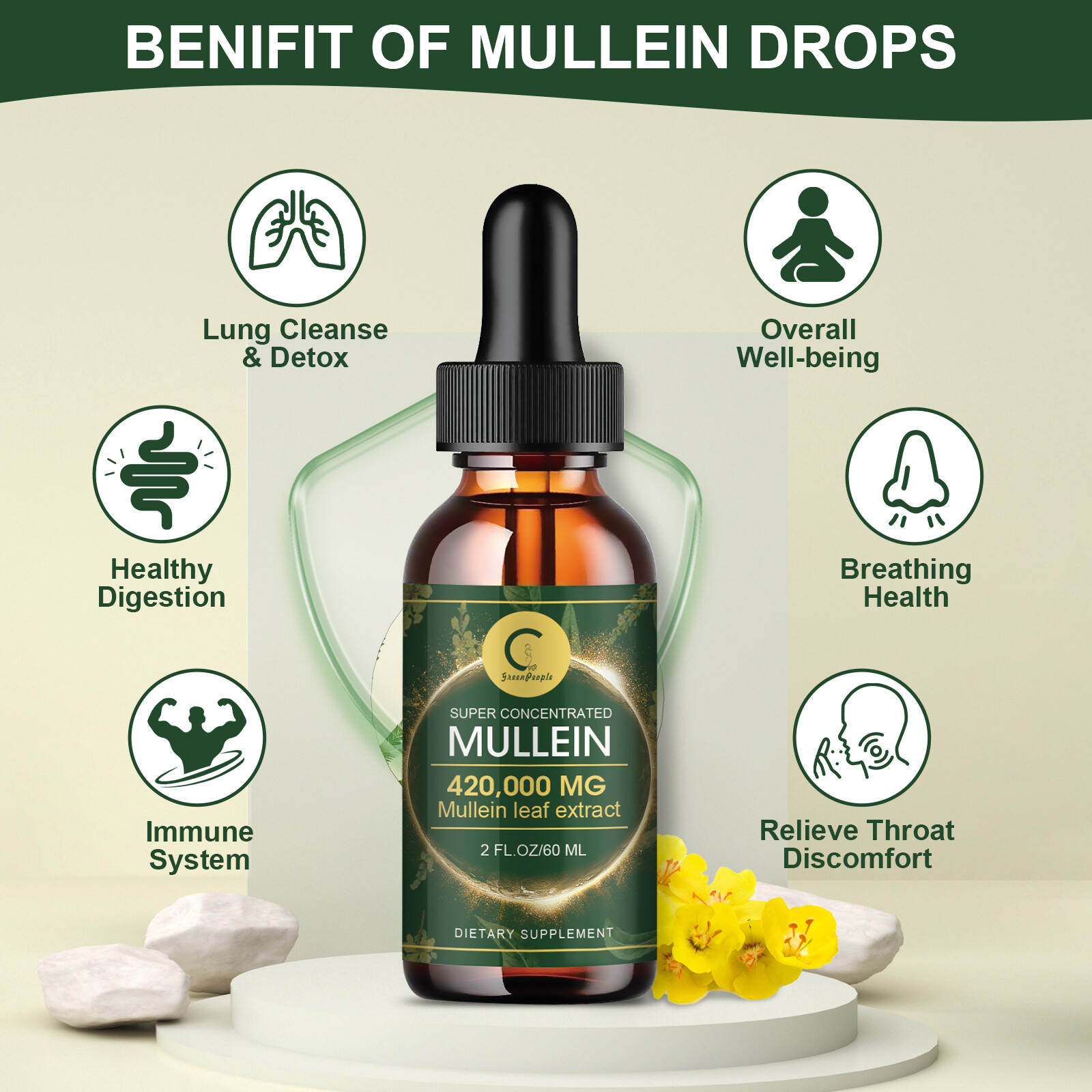 Mullein Leaf Extract Super Concentrated 420,000 MG 2 FL.OZ/60 ML Lung Cleanse