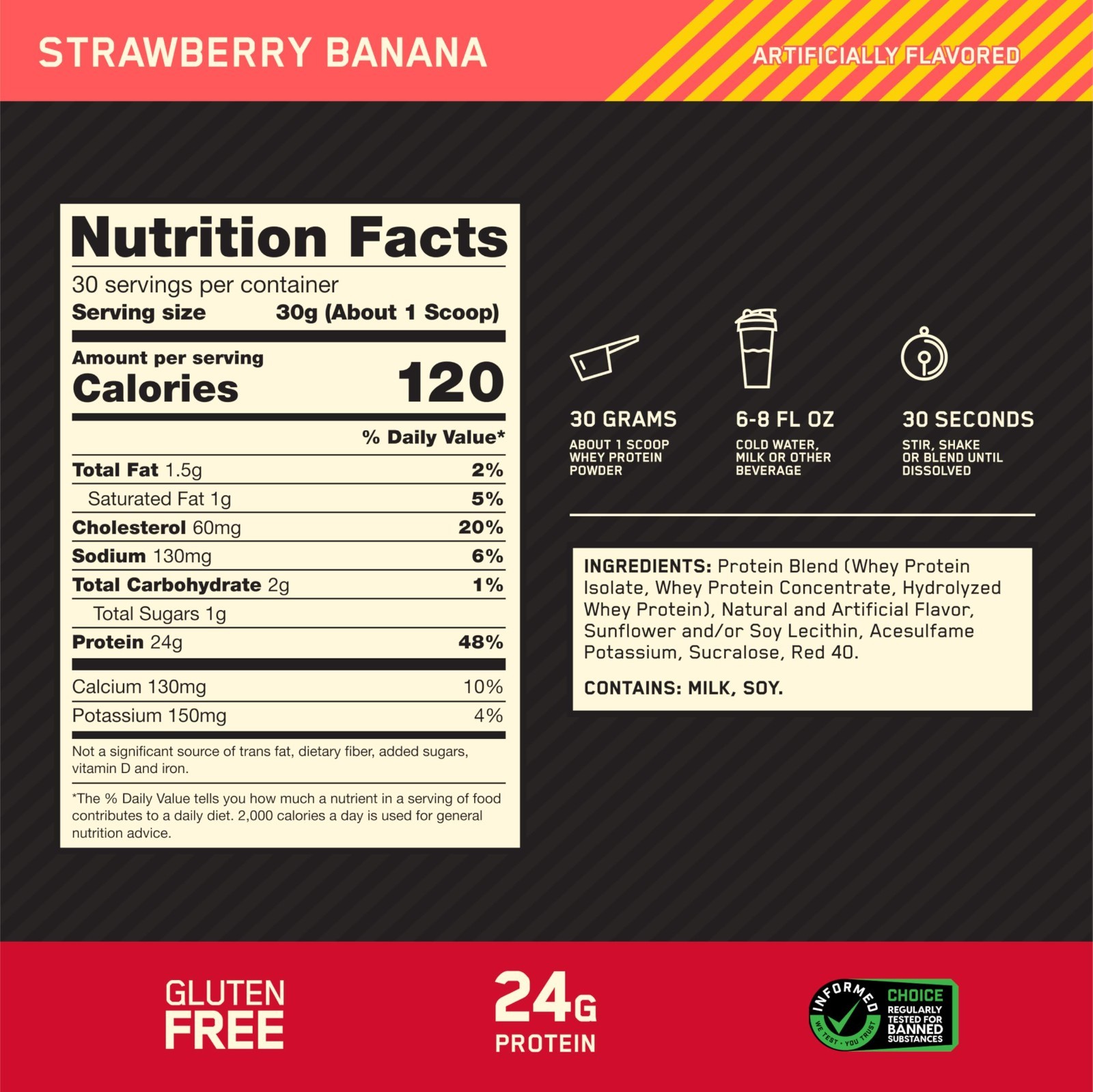 Optimum Nutrition Gold Standard Whey2lb Strawberry Banana FreeShip No Import fee