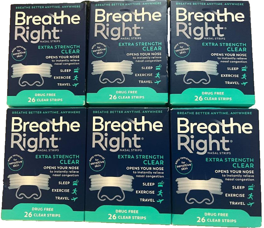 156 BREATHE RIGHT NASAL STRIPS, EXTRA STRENGTH CLEAR~SENSITIVE SKIN ~6 x 26 CT~