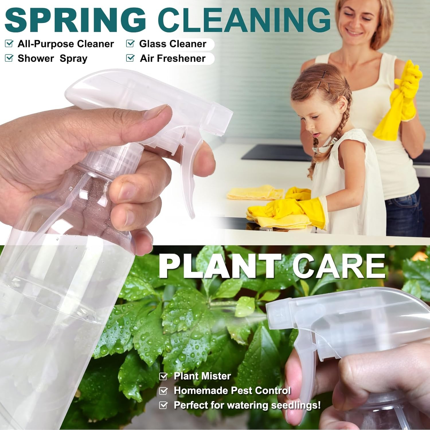 Plastic Spray Bottles, 16.9Oz/2Pack,Adjustable Spray Bottles for Cleaning, Empty