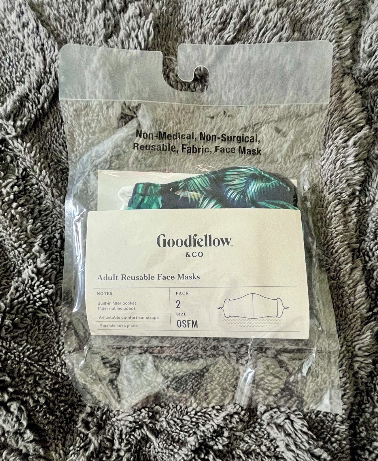 Goodfellow & Co Adult Reusable Face Masks Multicolor Adjustable Washable 2 Pack