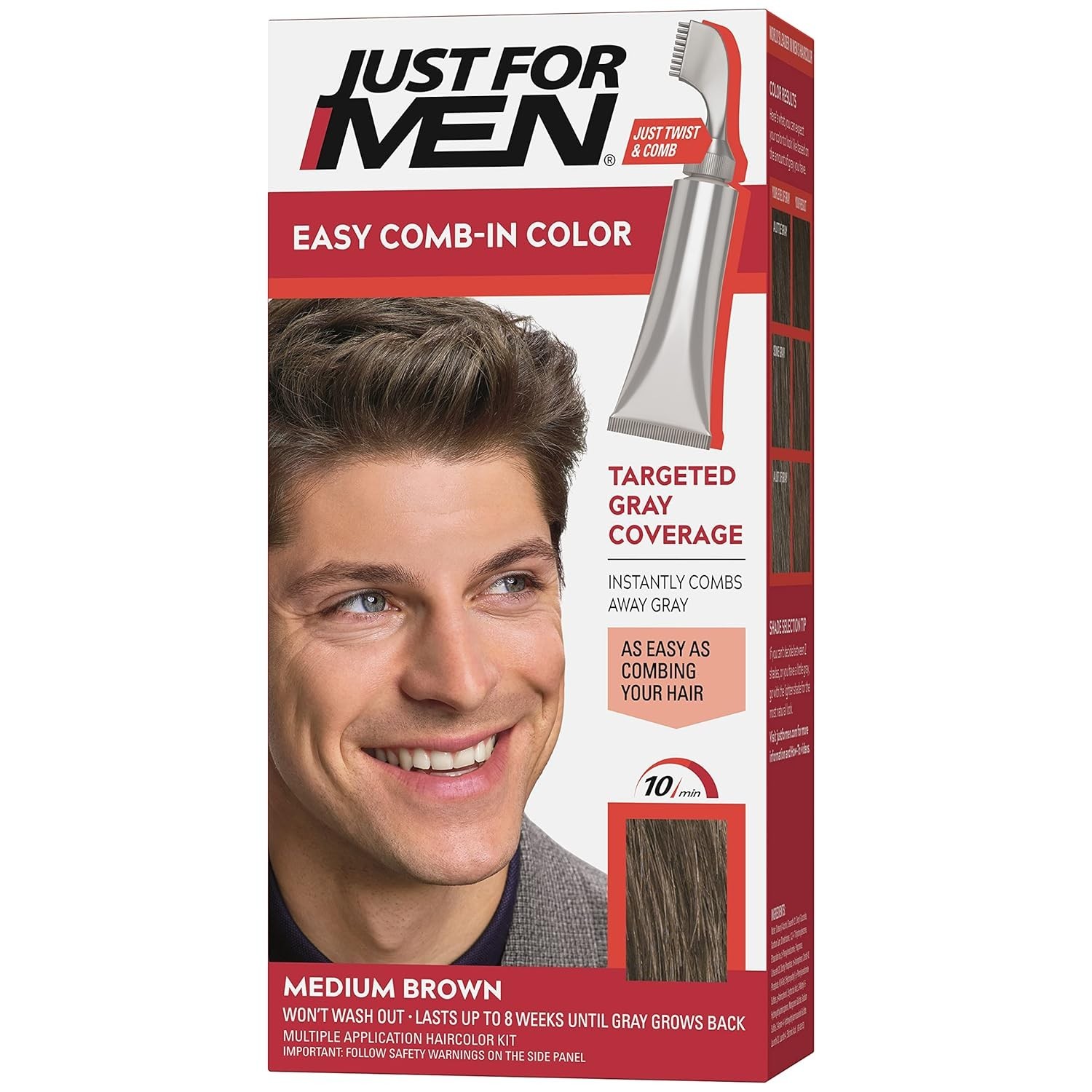 No-Mix Easy Comb-In Color Mens Hair Dye – Lasting Gray Coverage in Medium Brown