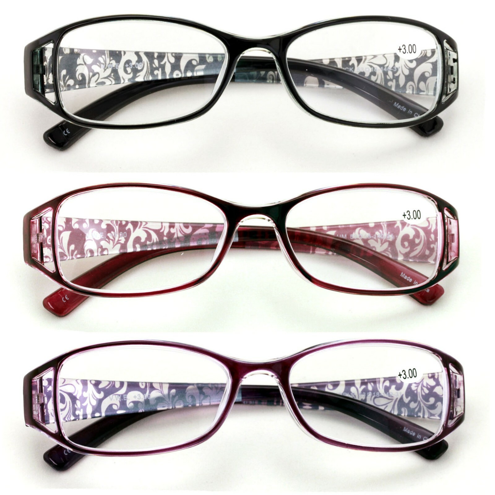 3 Pairs Women Rectangular Floral Readers – Fashion Reading Glasses Flower Bulk