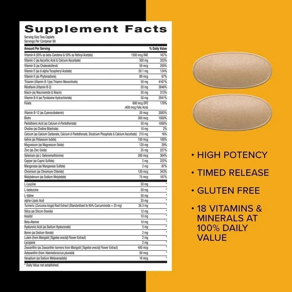 GNC Mega Men Multivitamin Caplets, Timed Release, 180 Ct, Men’s Daily Vitamins