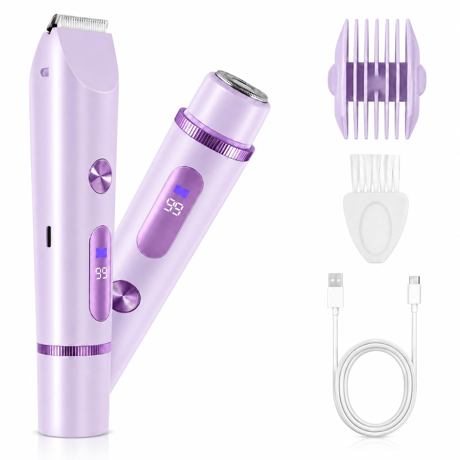 AiooTisu 2-in-1 Bikini Trimmer for Women – USB-C Fast Charging, 90-Min Purple