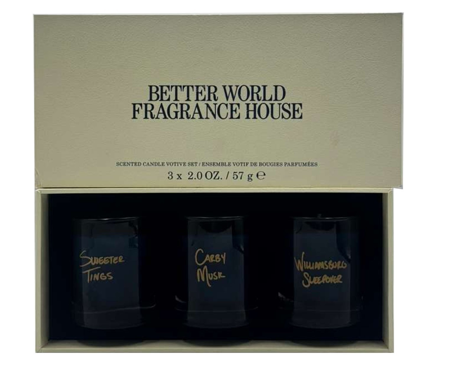 Better World Fragrance 3 PC Candle-2oz each Carby Musk + More