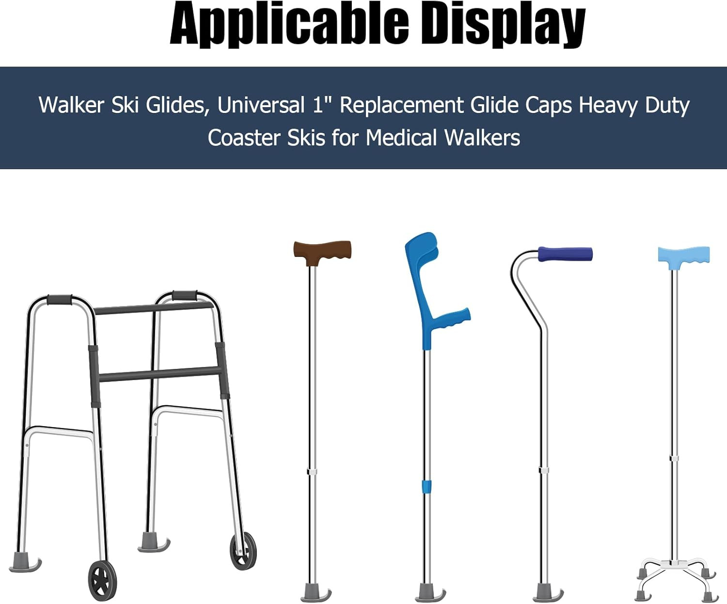 Walker Ski Glides, Universal 1″ Replacement Glide Caps Heavy Duty Coaster Skis f
