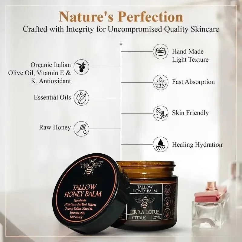 Organic Grass-Fed Beef Tallow Balm with Raw Honey – Citrus Skin Moisturizer NEW