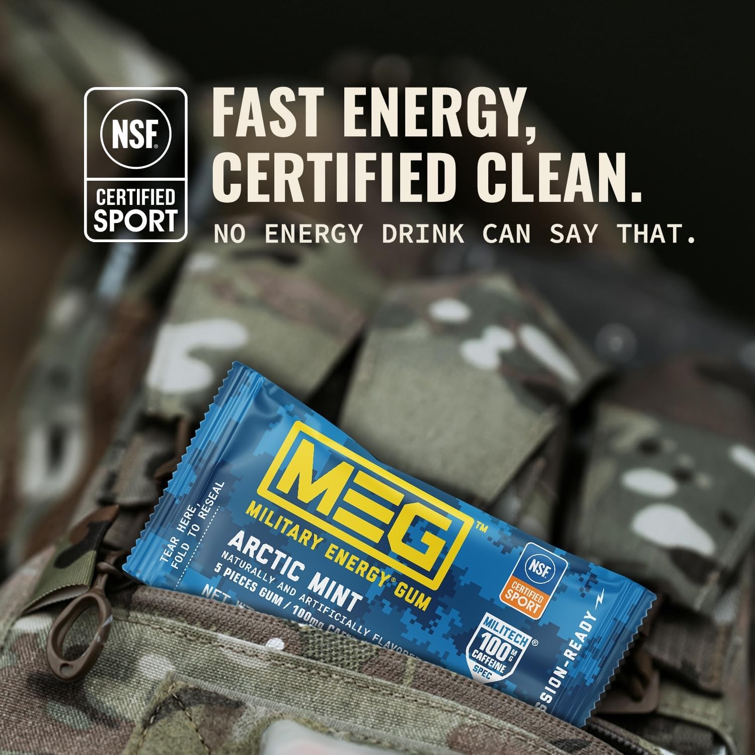 MEG – Military Energy Gum | 100mg of Caffeine Per 5 Count (Pack 4), Arctic