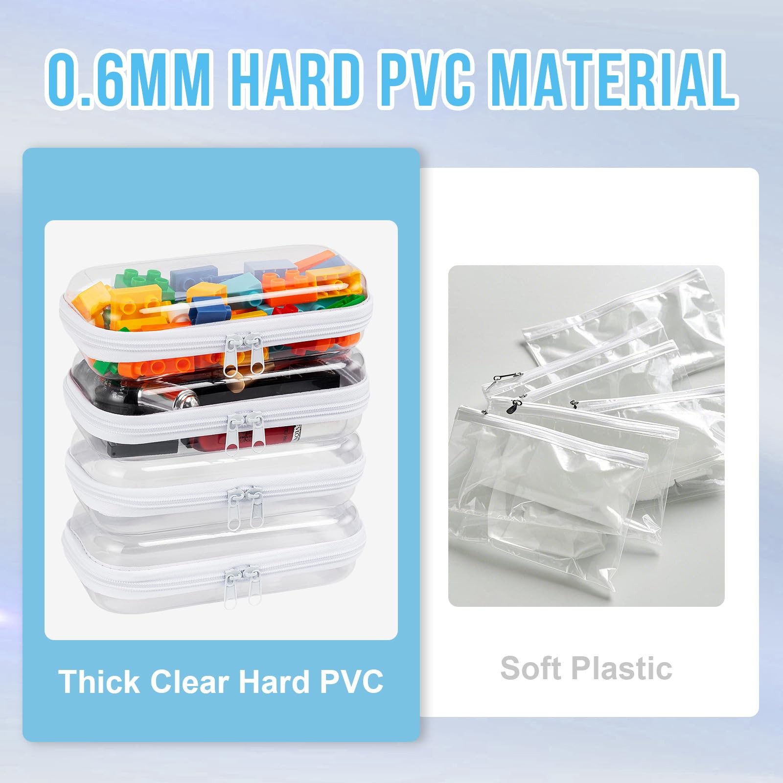 4PCS Small Clear Hard Shell Zipper Case for Storage 7.9″x4.7″ Plastic Transpa