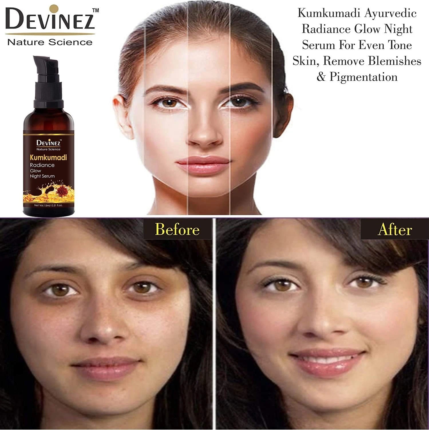 Devinez Kumkumadi Radiance Glow Night Serum For All Skin Types 15ml
