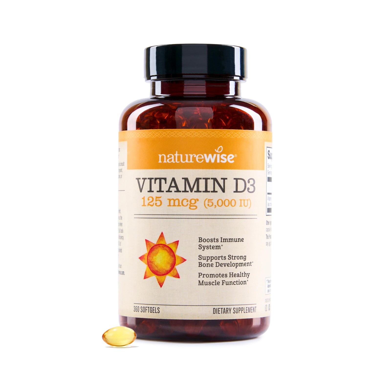 Vitamin D3 5000iu (125 mcg) 1 Year Supply for Immune Support, 360 Count