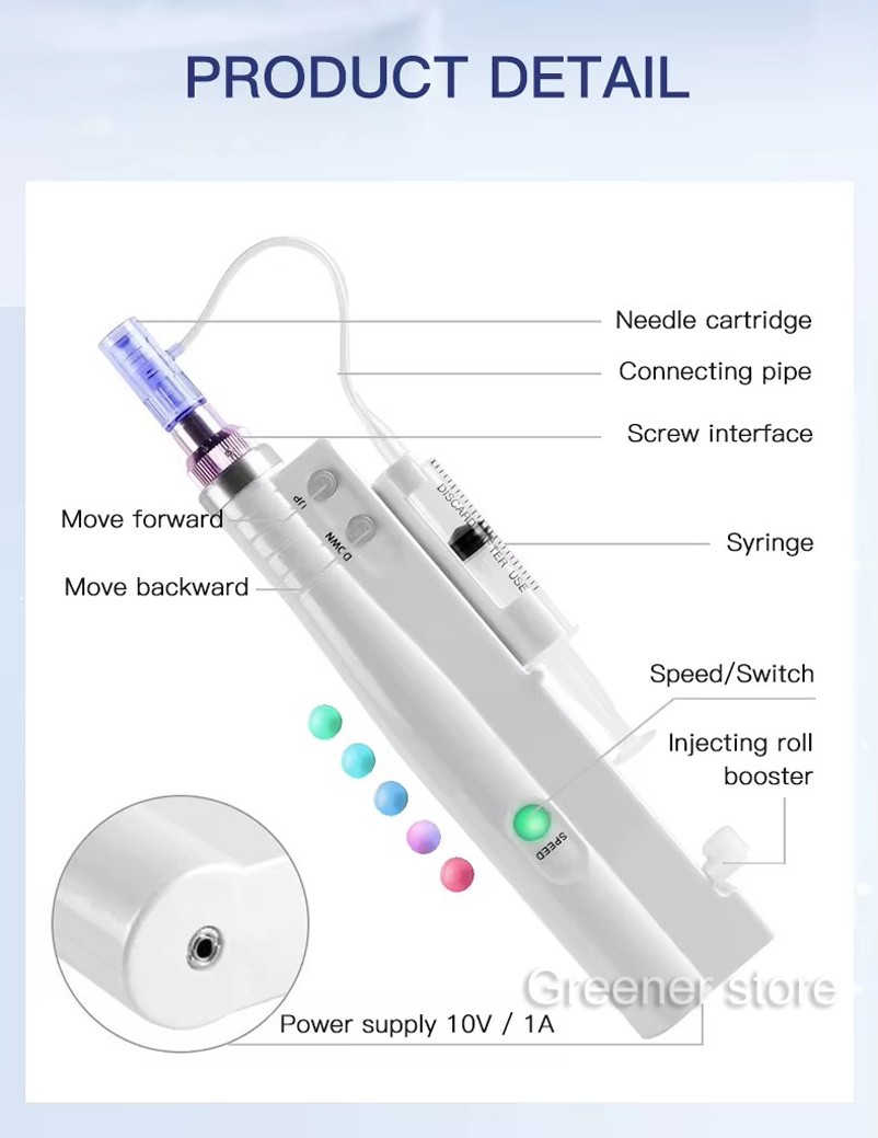 Therapy Water Micro Pen Wrinkle Remove Skin Care with 10Pcs 9Pin Cartridges Tips