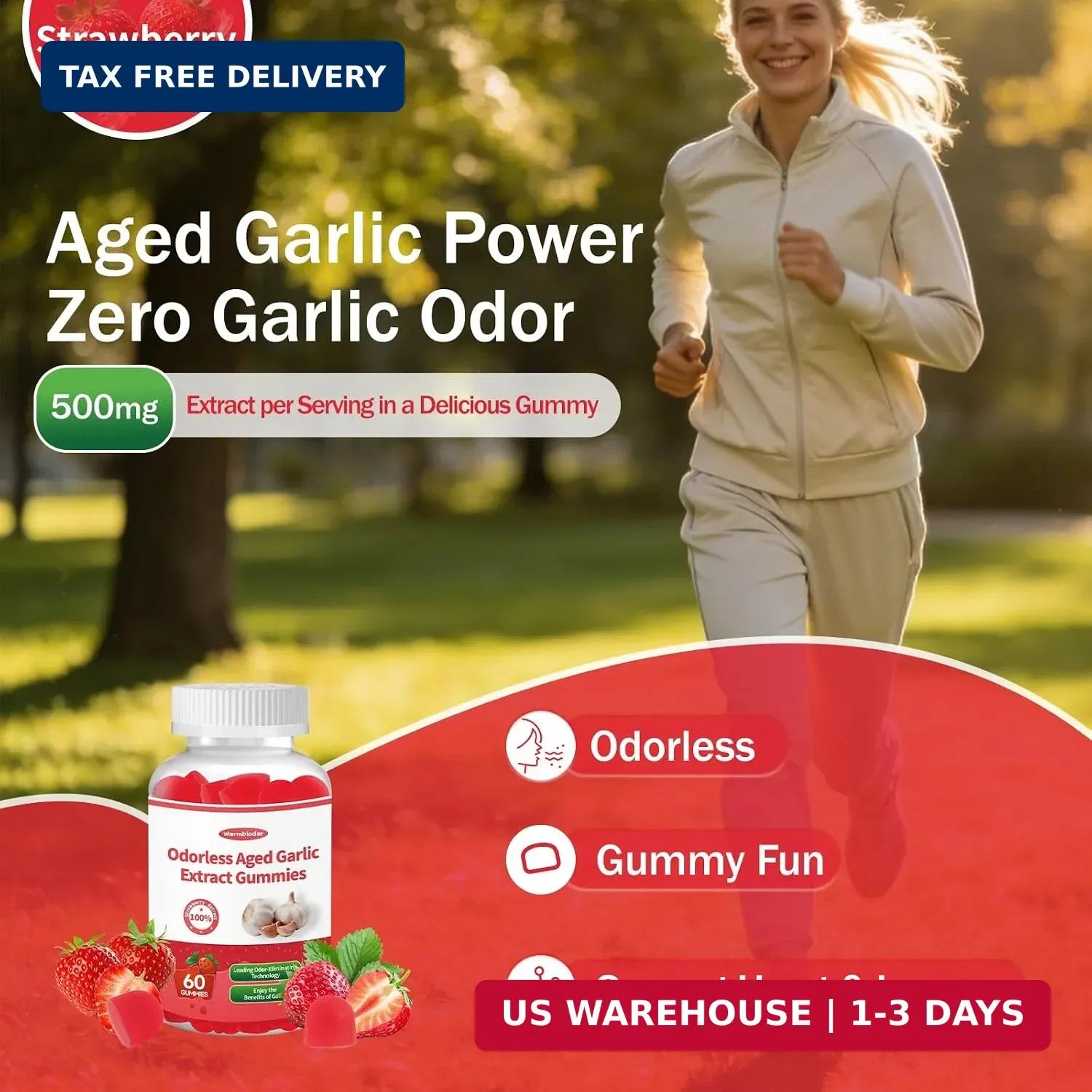 Odorless Aged Garlic Extract Gummies,Organic 2-Year Garlic Supplement for Heart
