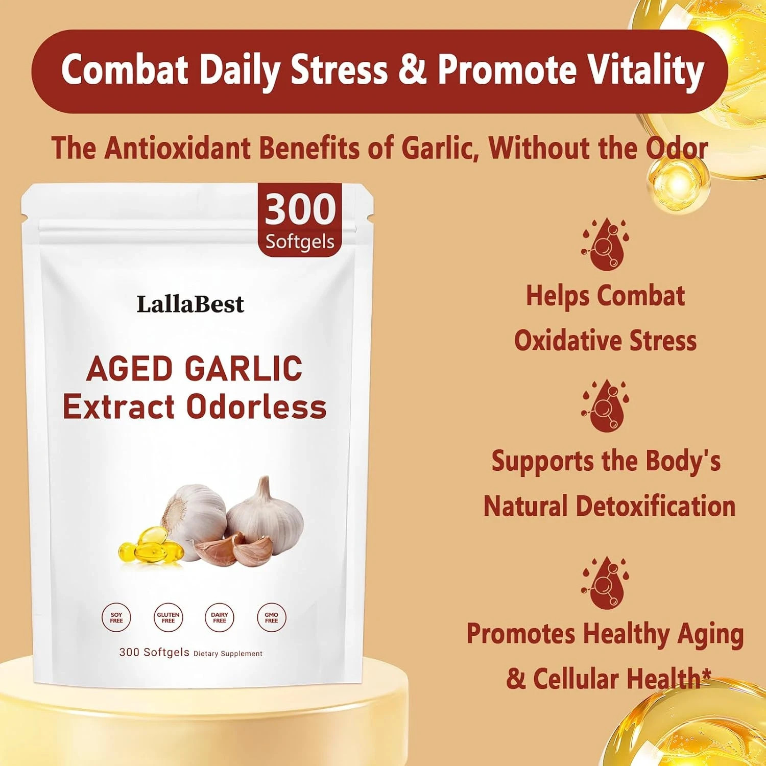 Odorless Garlic 7500mg Aged Garlic Extract 300 Softgels 2 Year Aged
