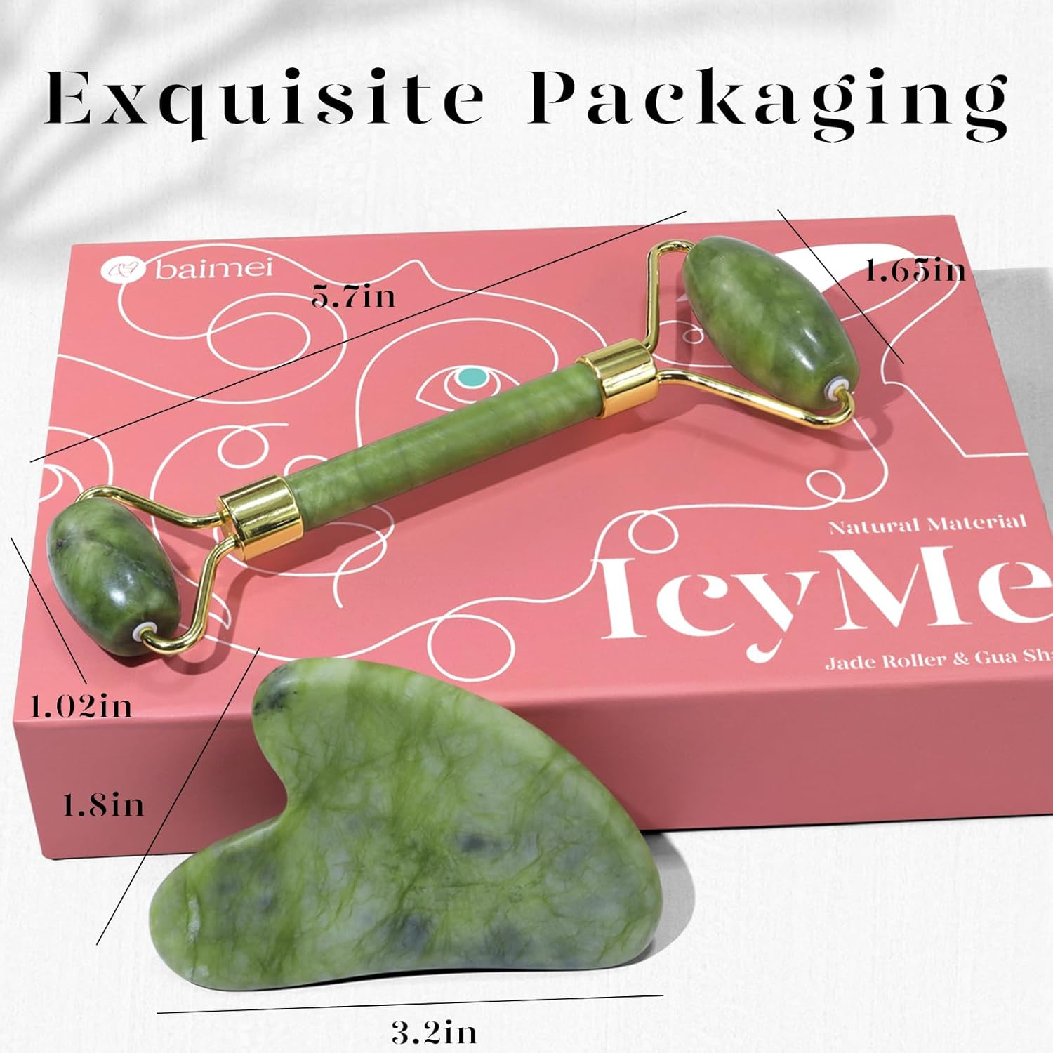 BAIMEI Icyme Gua Sha & Jade Roller Facial Tools Face Roller and Gua Sha Set for