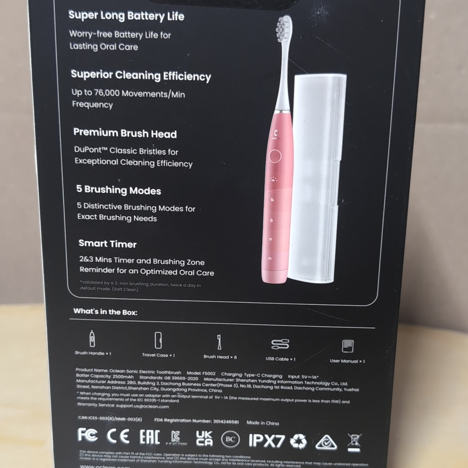 Oclean Spark Sonic Electric Toothbrush Pink, 5 Modes, DuPont Bristles